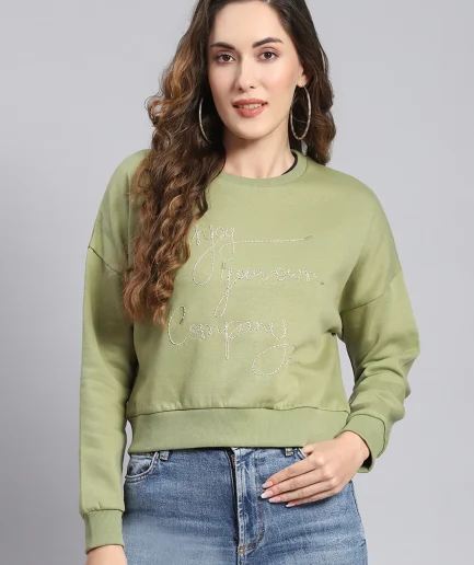 Women Olive Green Casual Sports Sweatshirt