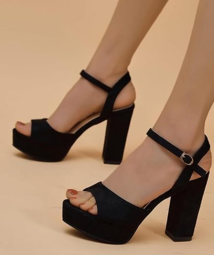 Women Red Embellished High Heel Party Wear Sandals