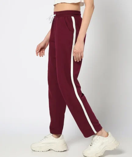 Women Wine Red Casual Training Track Pants