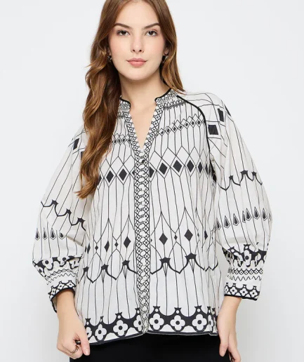 Floral Print Cotton Blend Black Top