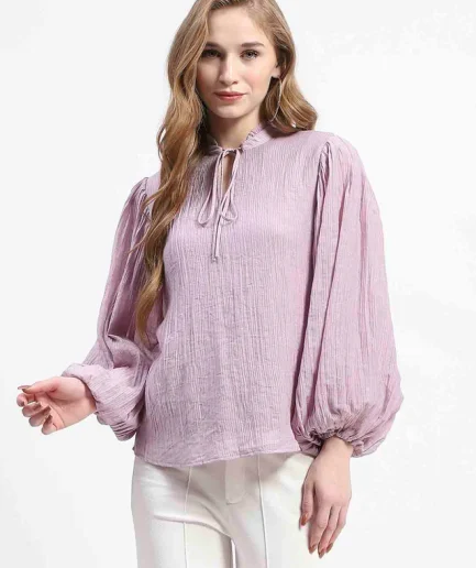 Mock Neck Solid Mauve Cotton Blend