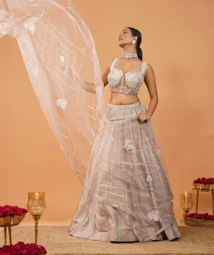 Lavender Stonework Net Readymade Lehenga