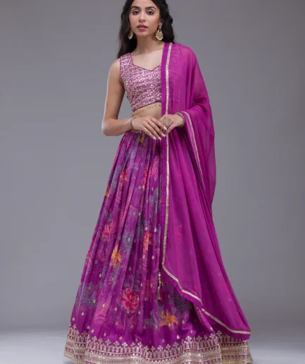 Wine Sequins Georgette Readymade Lehenga
