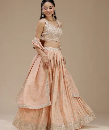 Peach Sequins Shimmer Readymade Lehenga