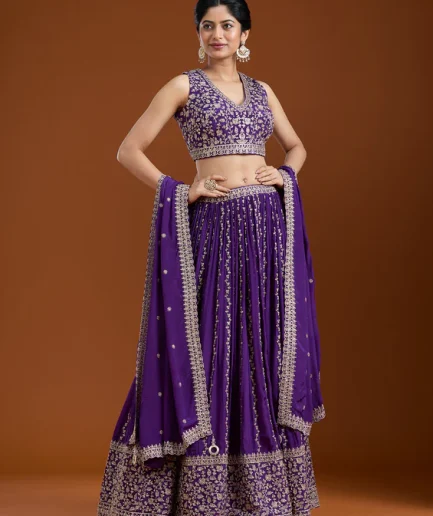 Purple Zariwork Crepe Readymade Lehenga