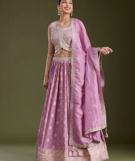 Lavender Sequins Banarasi Readymade Lehenga