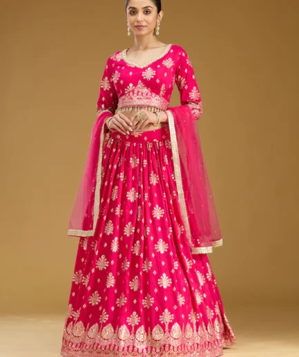 Rani Pink Sequins Georgette Readymade Lehenga