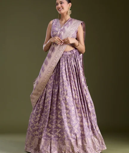 Dark Lavender Sequins Soft Raw Silk Readymade Lehenga