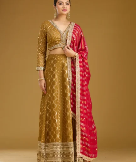 Gold Zariwork Soft Raw Silk Readymade Lehenga