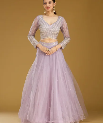 Lavender Sequins Net Readymade Lehenga