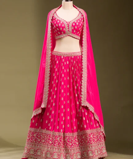 Rani Pink Zariwork Georgette Readymade Lehenga