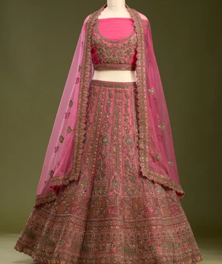 Rani Pink Cording Net Readymade Lehenga