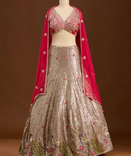 Brown Sequins Georgette Readymade Lehenga