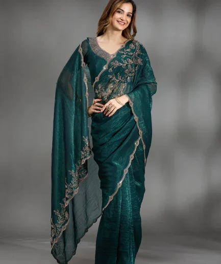 Teal Green Stonework Georgette Saree