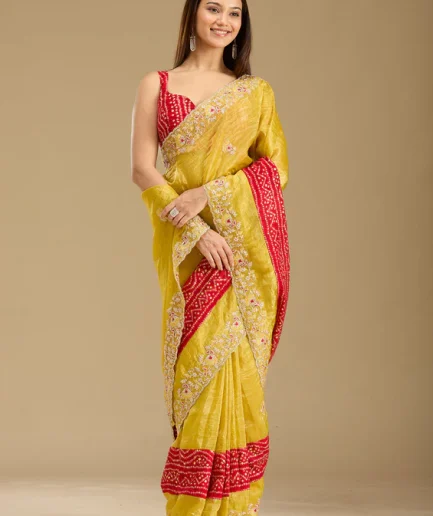 Mustard Zariwork Tissue Saree
