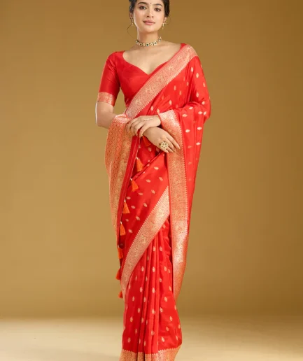Orange Zariwork Gold Silk Saree