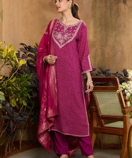 Purple Cording Chanderi Readymade Salwar Suit