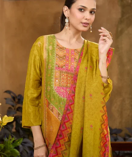 Mehandi Green Cutdana Soft Raw Silk Readymade Salwar Suit