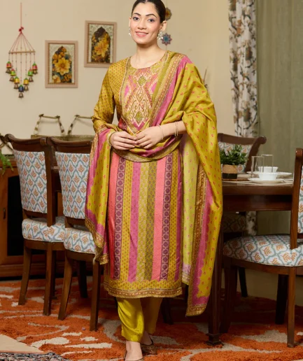 Mehandi Green Cutdana Satin Readymade Salwar Suit