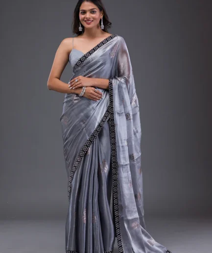 Grey Stonework Chiffon Saree