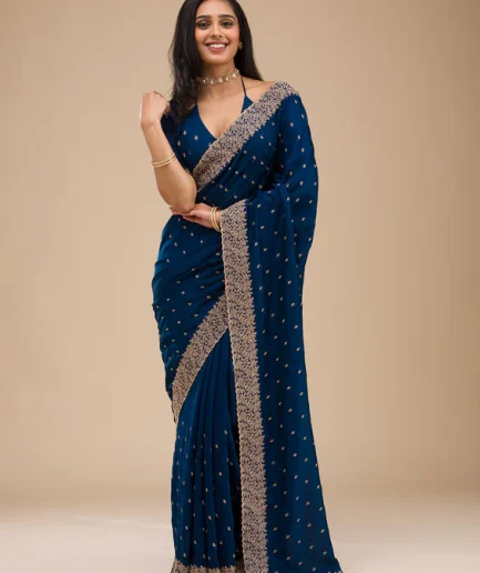 Navy Blue Stonework Georgette Saree