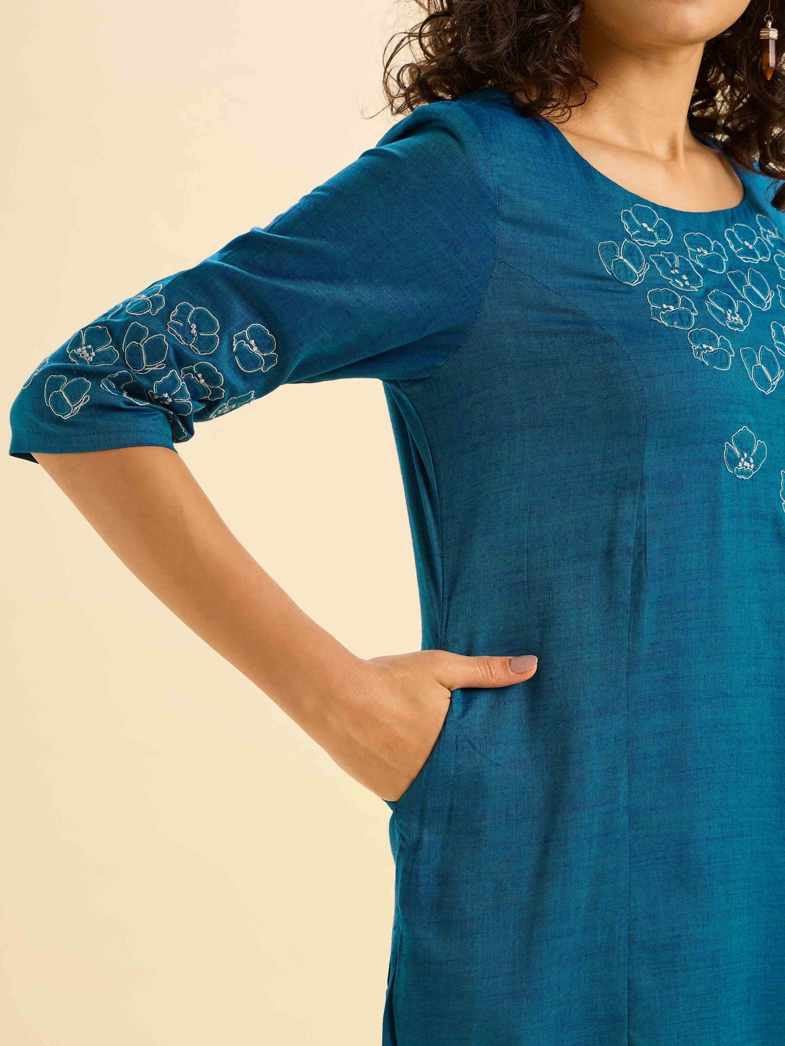 teal-blue-cotton-viscose-kurti-with-embroidery-3